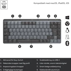 Logitech MX Mechanical Mini trådløst mekanisk tastatur, Tactile Quiet (Brown)