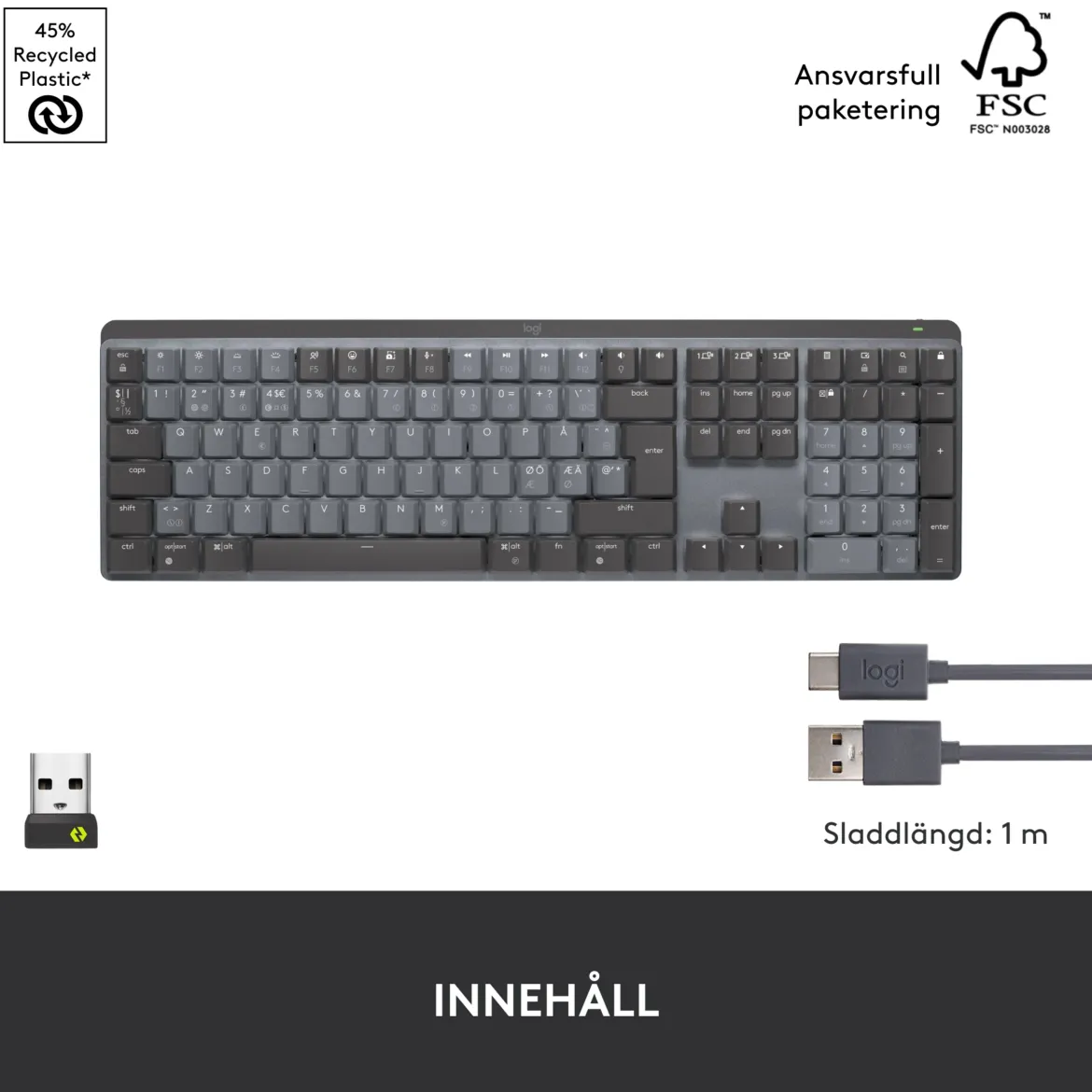 Logitech MX Mechanical trådløst mekanisk tastatur, Tactile Quiet (Brown)