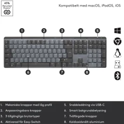 Logitech MX Mechanical trådløst mekanisk tastatur, Tactile Quiet (Brown)