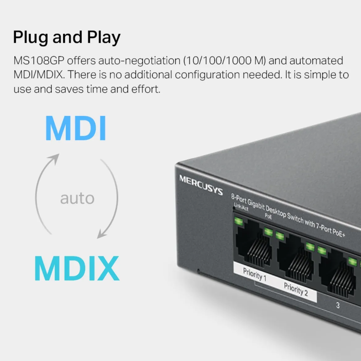 Mercusys MS108GP 8-port gigabit switch med POE+