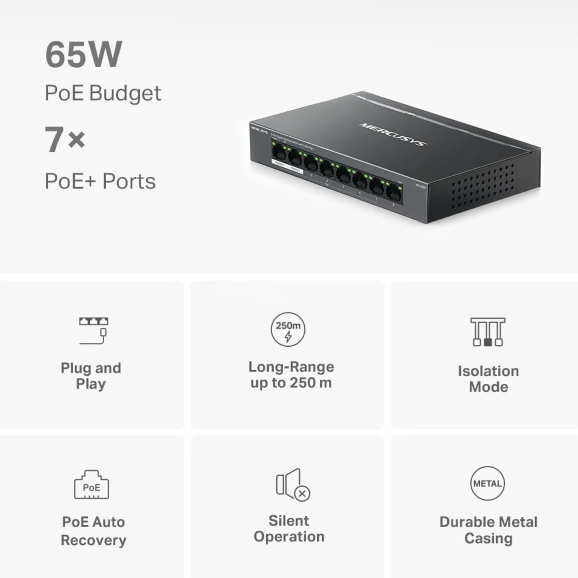 Mercusys MS108GP 8-port gigabit switch med POE+