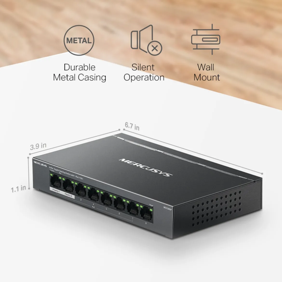 Mercusys MS108GP 8-port gigabit switch med POE+