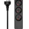MicroConnect dansk stikdåse - 3-vejs - sort - 1 m