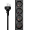MicroConnect dansk stikdåse - 6-vejs - Sort - 3m