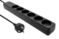 MicroConnect dansk stikdåse - 6-vejs - Sort - 2m
