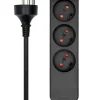 MicroConnect dansk stikdåse - 3-vejs - Sort - 3m