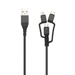 Micro-USB-kabel med Lightning- og USB-C-adapter - Sort