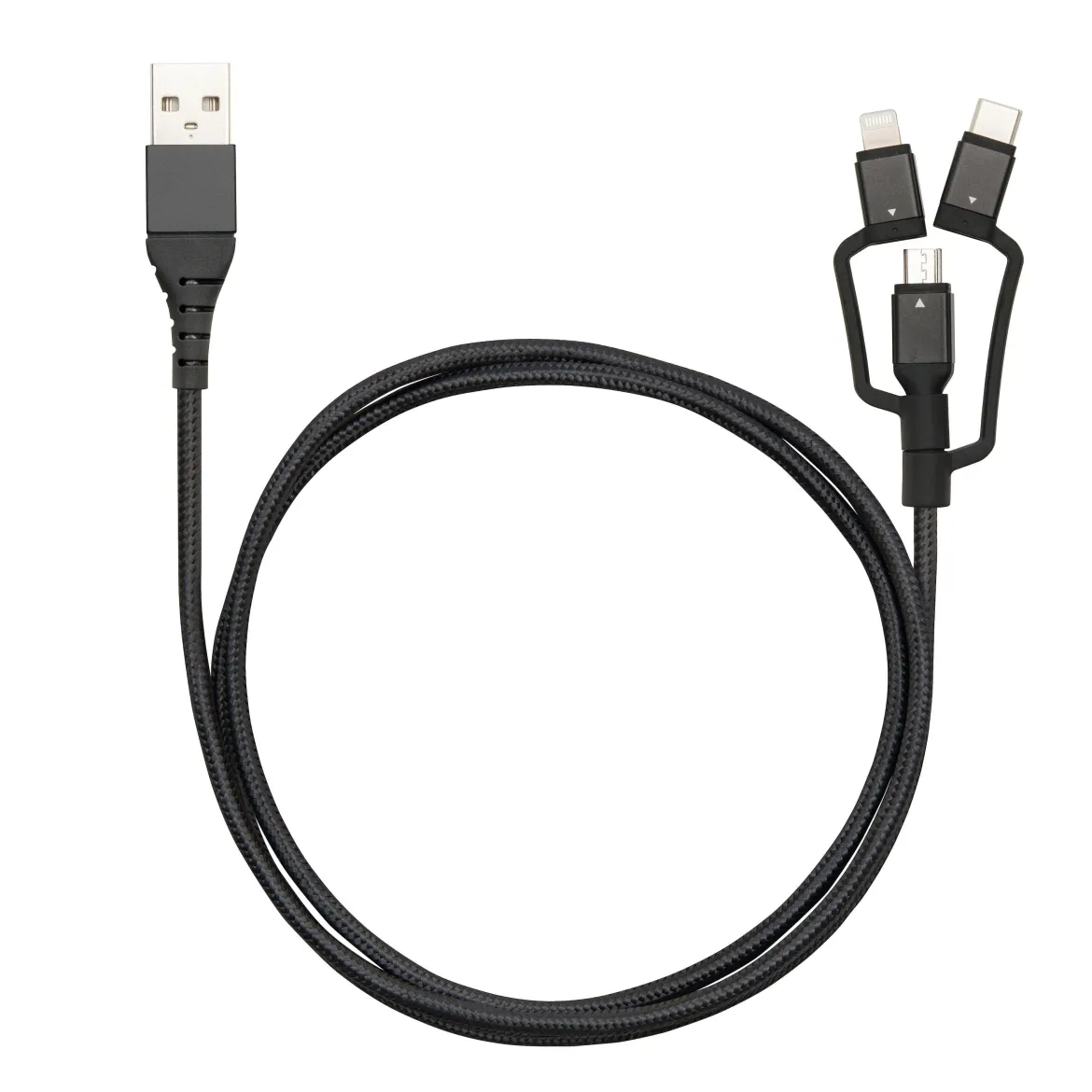 Micro-USB-kabel med Lightning- og USB-C-adapter - Sort