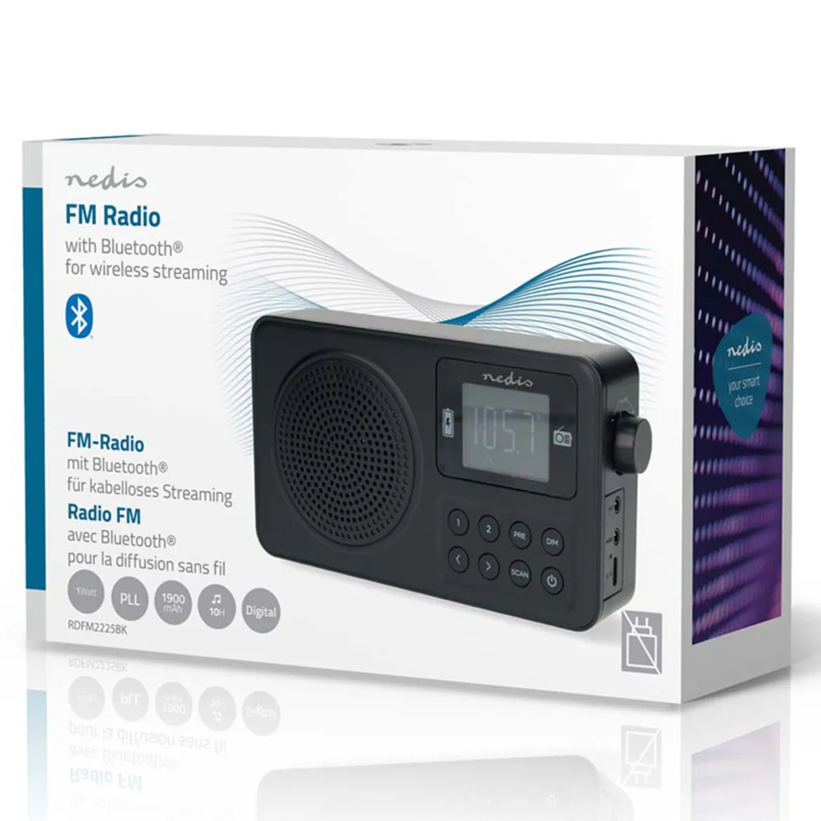 Nedis Bærbar FM-radio med Bluetooth