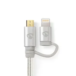 Nedis 2-i-1 lade- og synkroniseringskabel, USB-A til Lightning/Micro-USB, 2 m