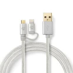 Nedis 2-i-1 lade- og synkroniseringskabel, USB-A til Lightning/Micro-USB, 2 m