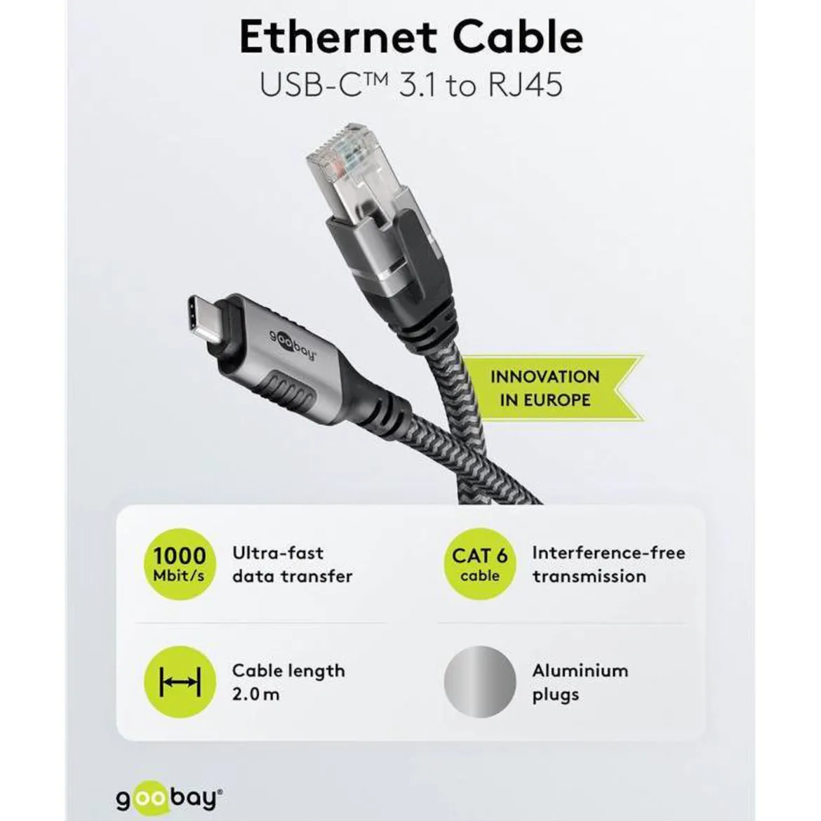 Netværkskabel med USB-tilslutning USB-C - 2 m