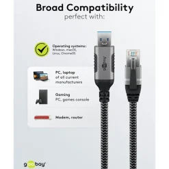 Netværkskabel med USB-tilslutning USB-A - 1 m