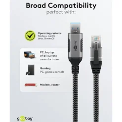 Netværkskabel med USB-tilslutning USB-A - 2 m