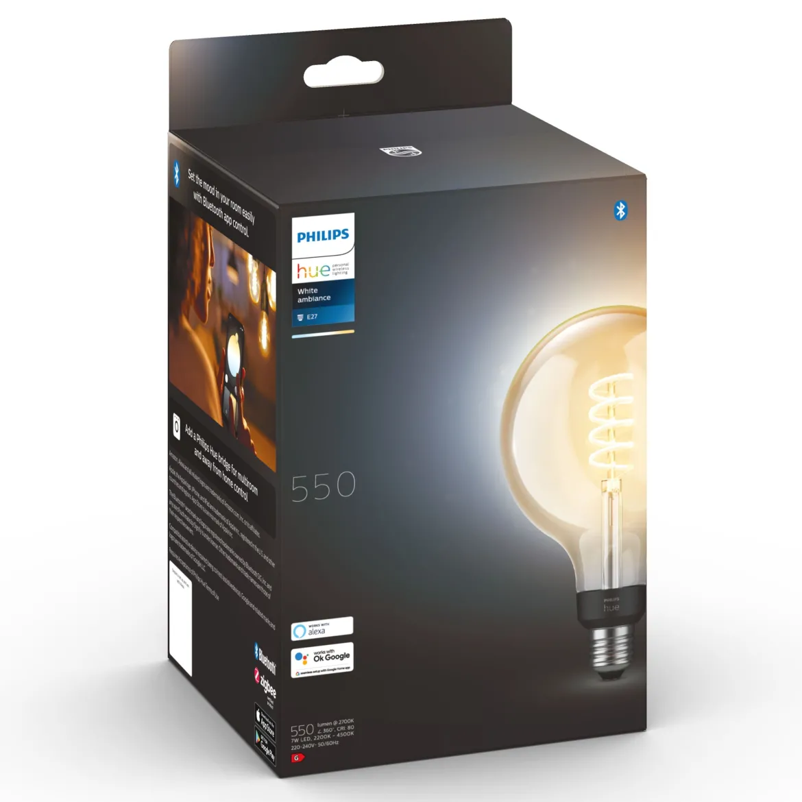 Philips Hue Filament G125 E27 Smart LED-pære 550 lm
