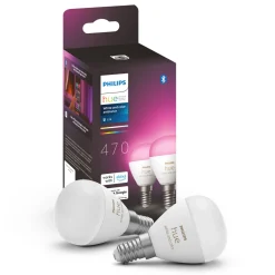 Philips Hue Luster Kuglelampe White and Color Ambiance E14 470 lm 2-pakke