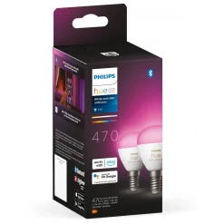 Philips Hue Luster Kuglelampe White and Color Ambiance E14 470 lm 2-pakke