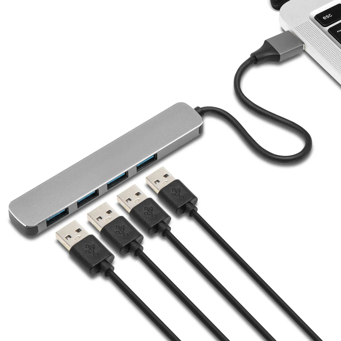 Plexgear USB-A-hub med 4-vejs USB-A-forbindelse