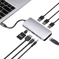 Plexgear USB-C Multiadapter - 100 W Passthrough - 9 porte