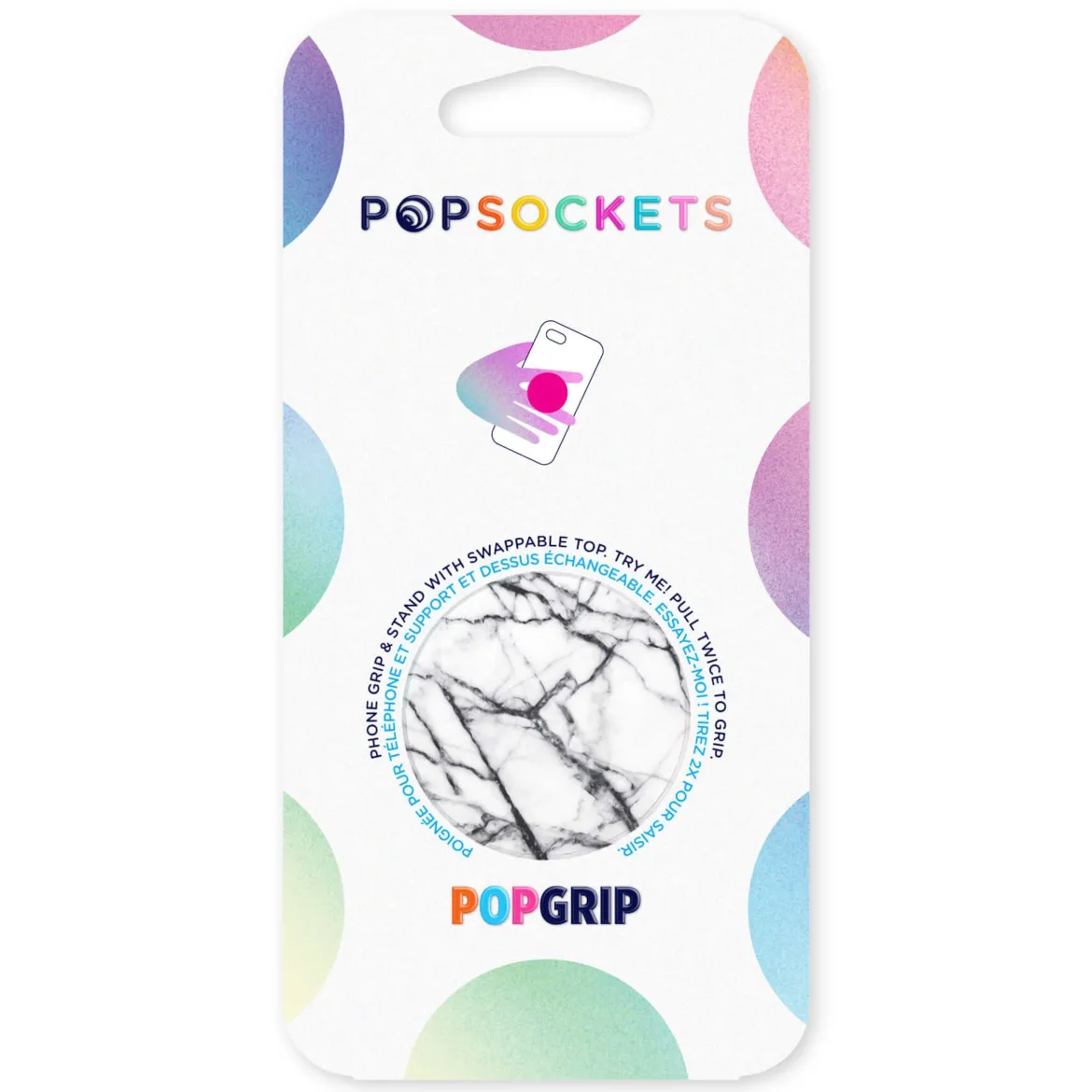 Popsockets Aftageligt greb til mobil - Hvid marmor