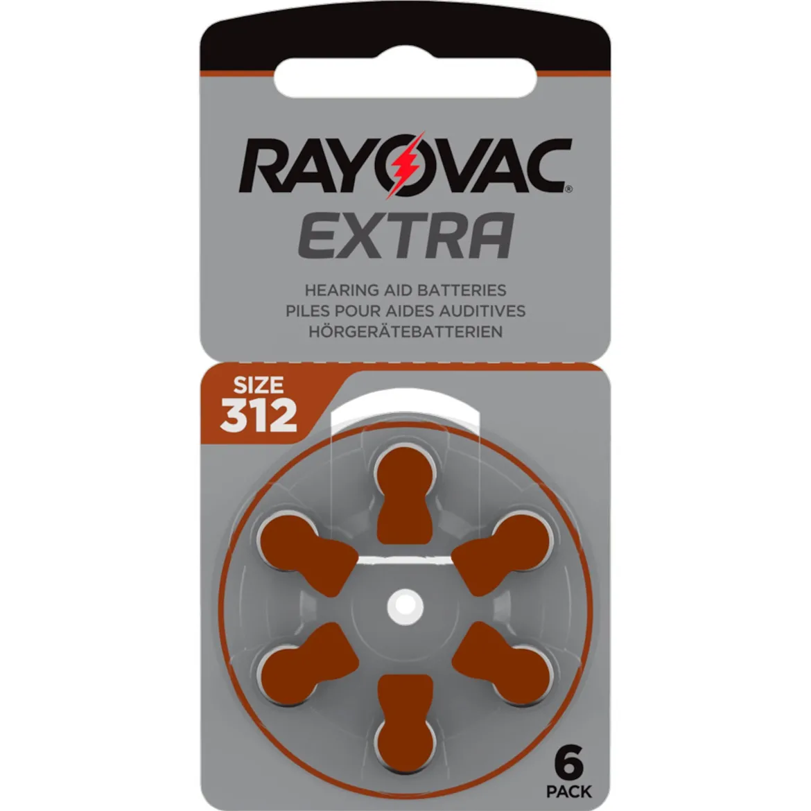 Rayovac Høreapparatbatterier Brun ZA312 - 6-pak