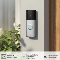 Ring Battery Video Doorbell Plus, Retinal 2K, Nickel Silver