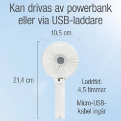 Rubicson bærbar ventilator med genopladeligt batteri.