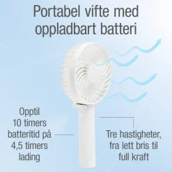 Rubicson bærbar ventilator med genopladeligt batteri.