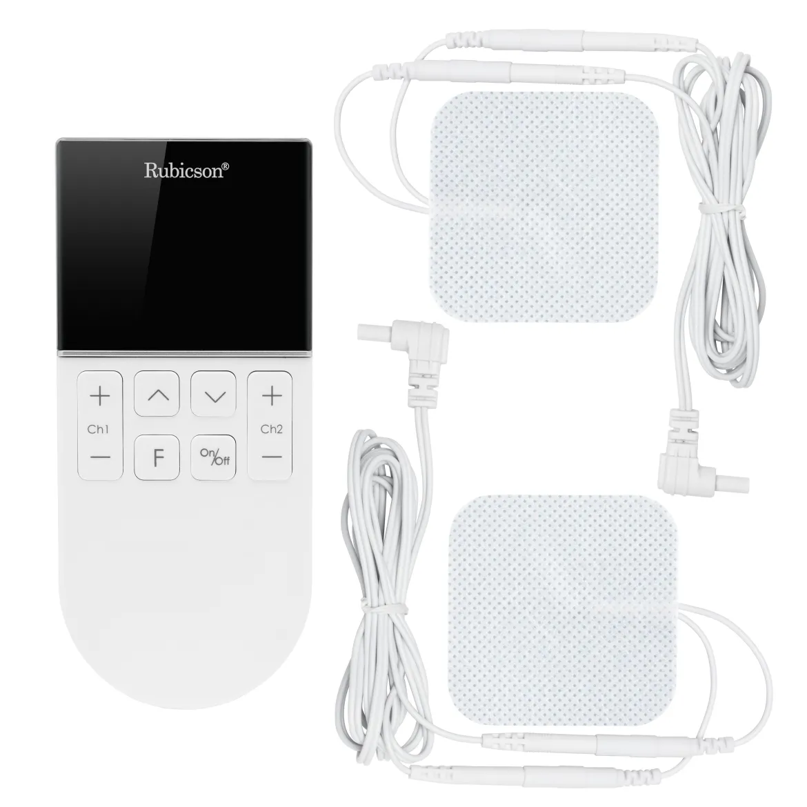 Rubicson TENS/EMS-muskelstimulator med 4 elektrodeplader.