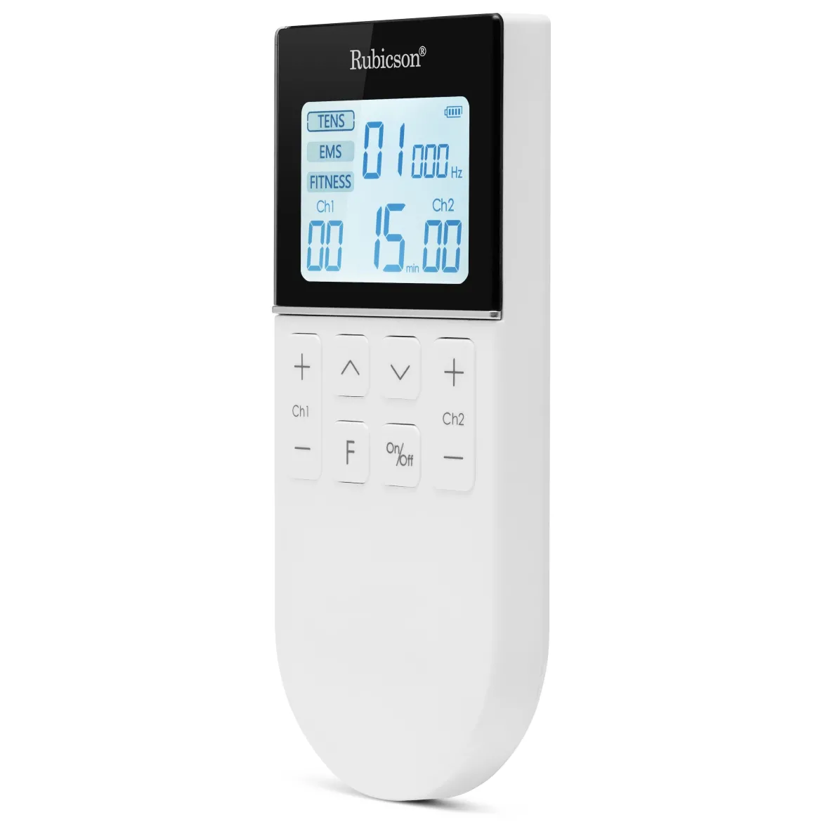 Rubicson TENS/EMS-muskelstimulator med 4 elektrodeplader.