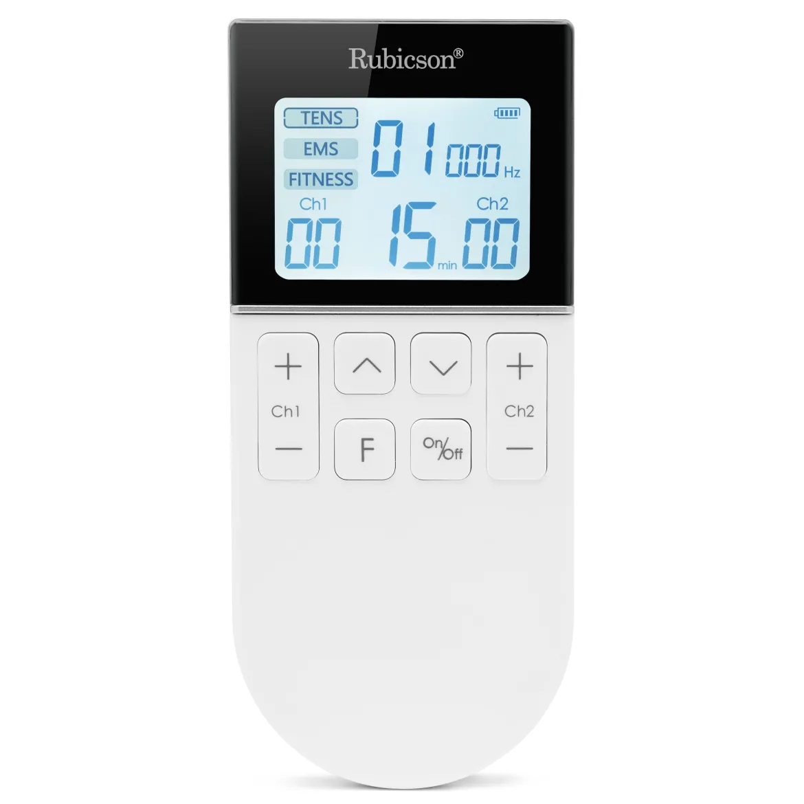 Rubicson TENS/EMS-muskelstimulator med 4 elektrodeplader.