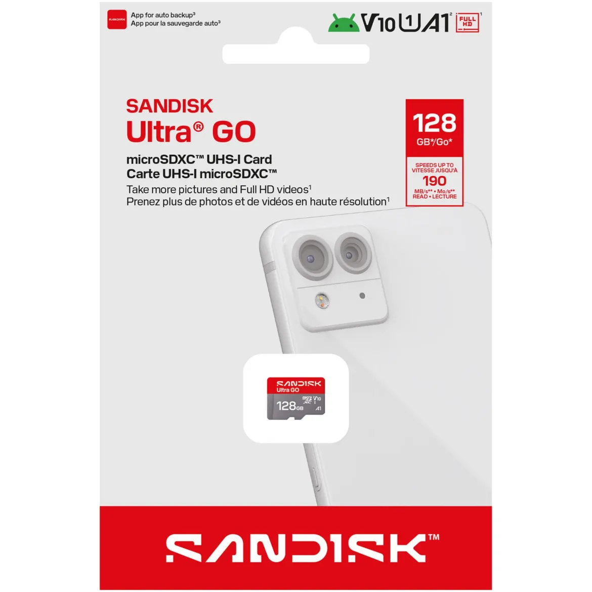 Sandisk microSD Ultra Go hukommelseskort - 128 GB (190 MB/s)