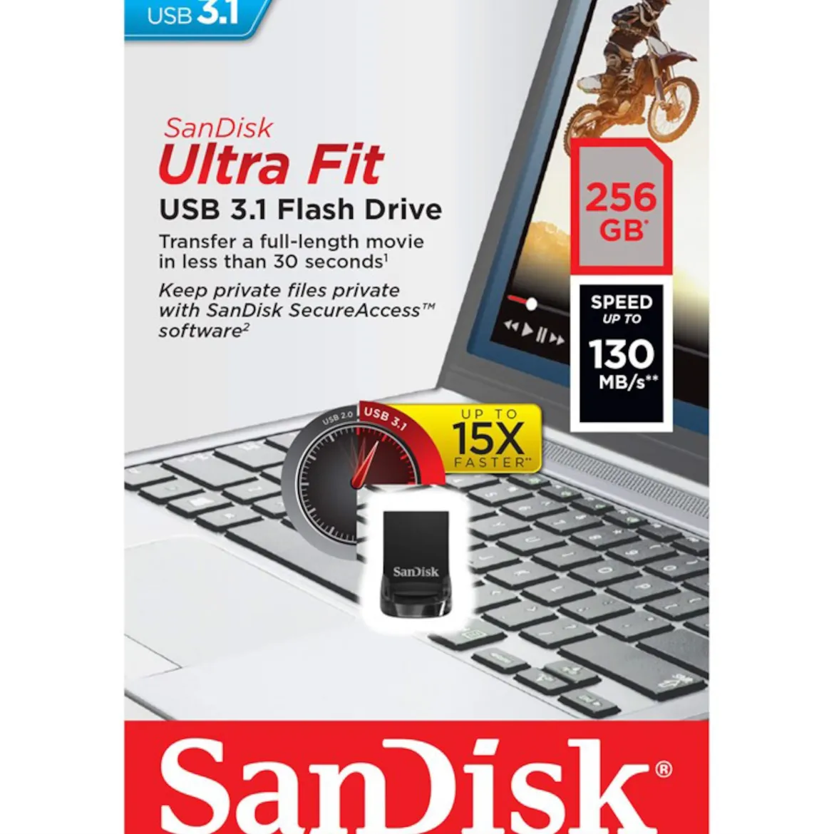 Sandisk Ultra Fit 3.1 USB-nøgle - 256 GB