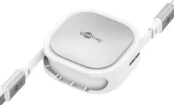 Selvoprullende USB-C-kabel – 1 m – hvid/sølv