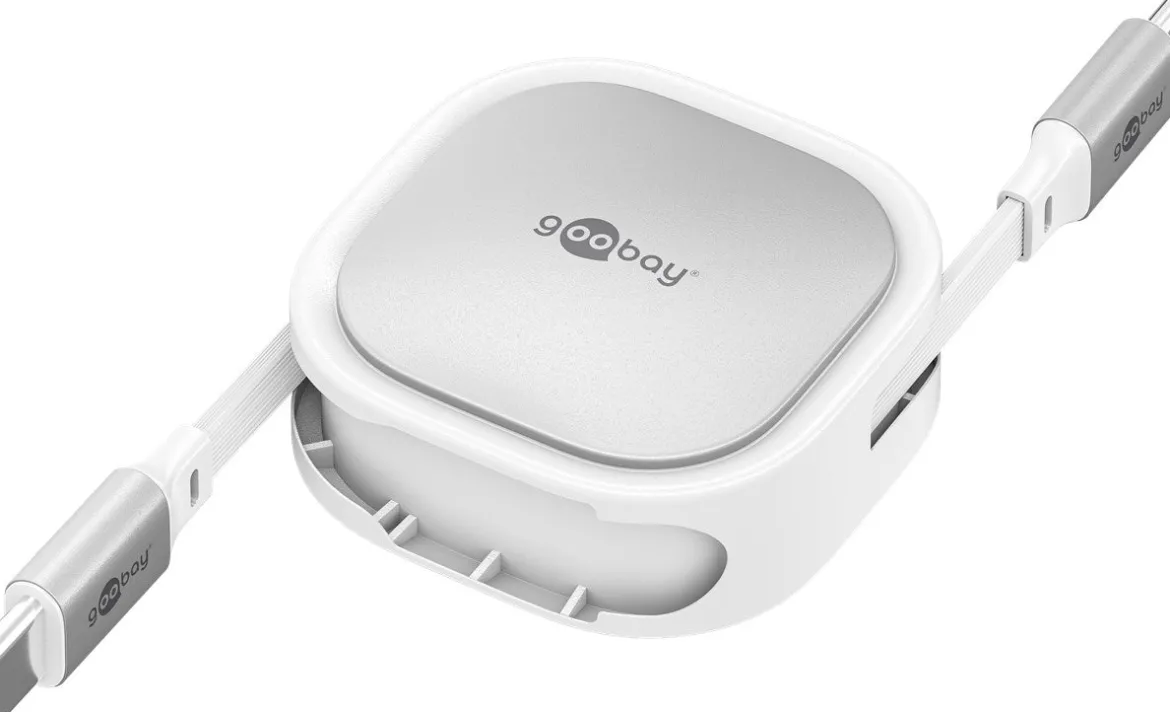Selvoprullende USB-C-kabel – 1 m – hvid/sølv