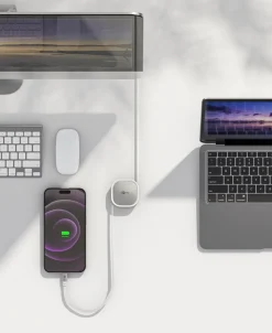 Selvoprullende USB-C-kabel – 1 m – hvid/sølv