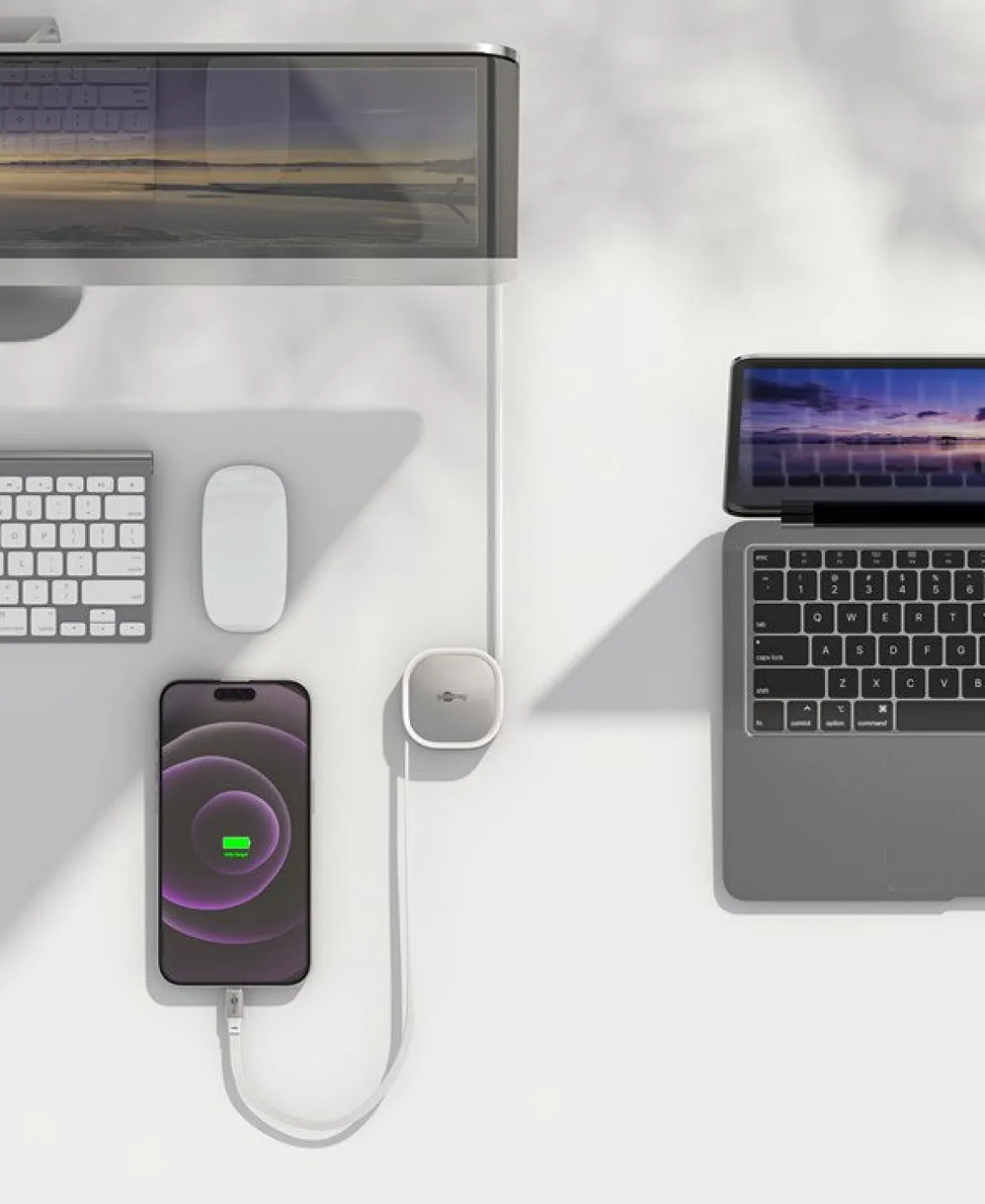 Selvoprullende USB-C-kabel – 1 m – hvid/sølv