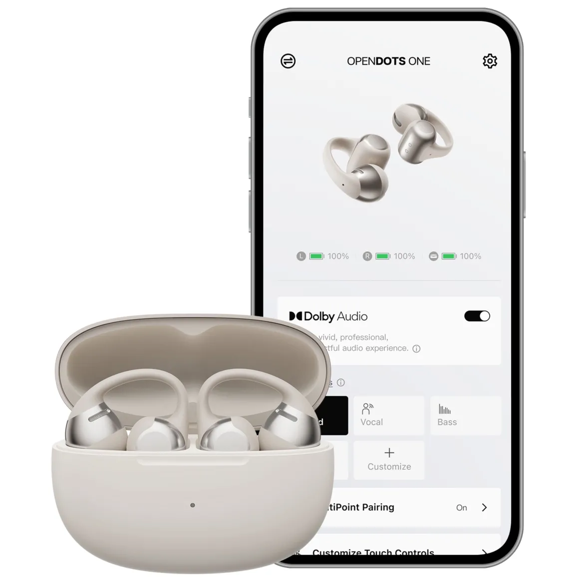 Shokz OpenDots One - Trådløse åbne clip-on-hovedtelefoner - Grå