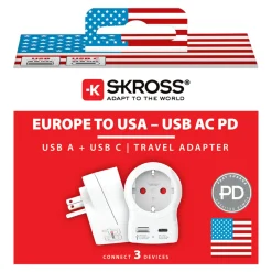 Skross Rejseadapter Europa til USA USB AC20PD