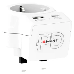 Skross Rejseadapter Europa til UK USB AC20PD