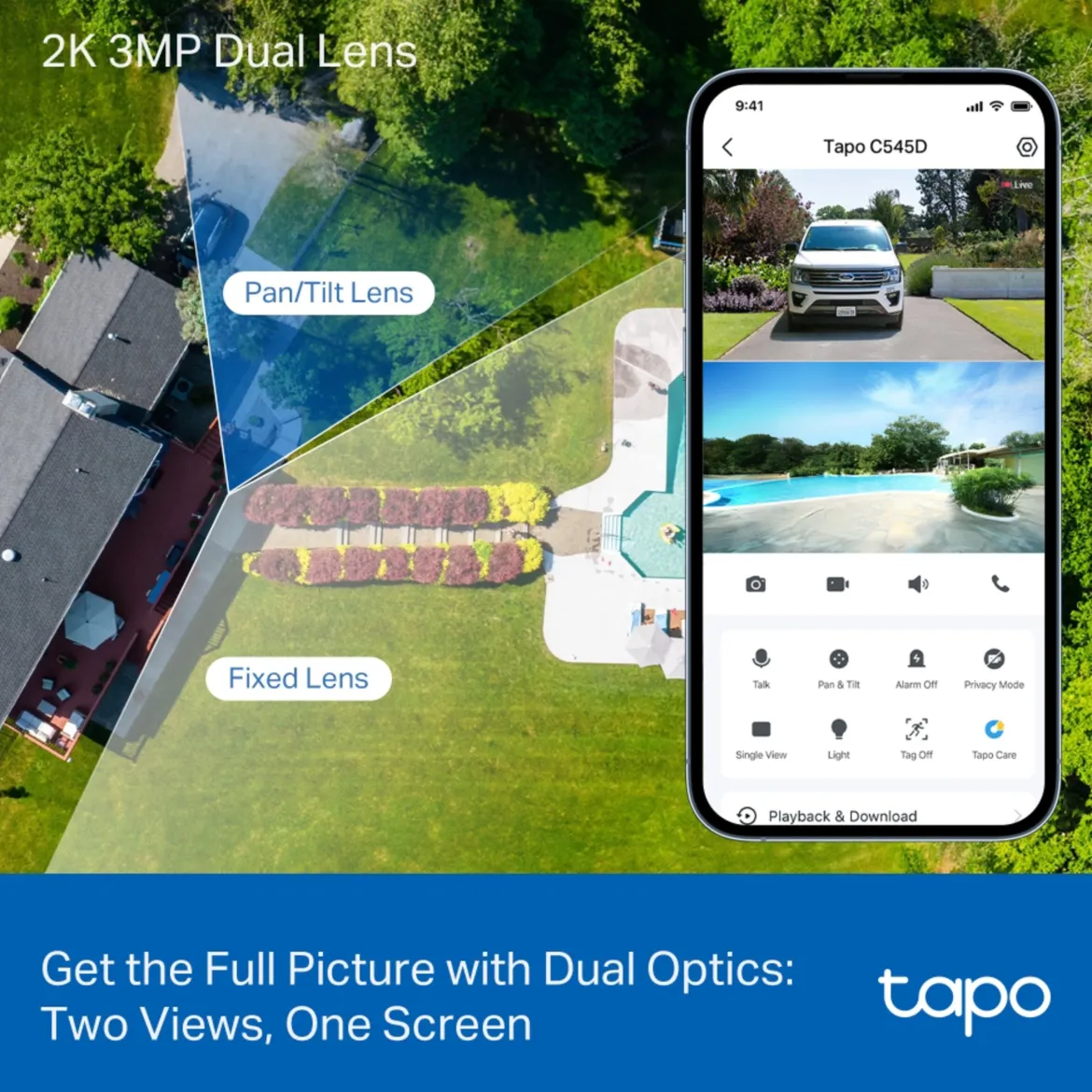 TP-link Tapo C545D Overvågningskamera med dobbelte linser - 2K, IP66, wifi