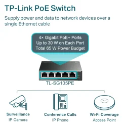 TP-link TL-SG105PE Administrerbar gigabit switch med 5 porte PoE+