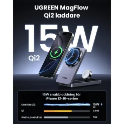 Ugreen 3-i-1 opladningsstander med QI2 15 W