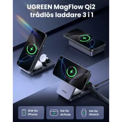 Ugreen 3-i-1 opladningsstander med QI2 15 W