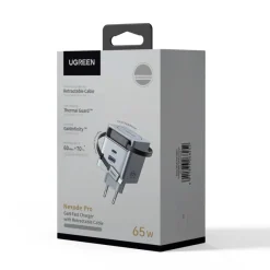 Ugreen Nexode 65W GaN-oplader med udtrækkeligt USB-C-kabel