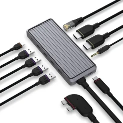 Unisynk 10-ports USB-C-hub til dobbelte skærme til Mac - Grå