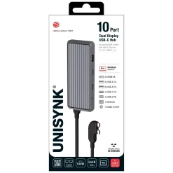 Unisynk 10-ports USB-C-hub til dobbelte skærme til Mac - Grå