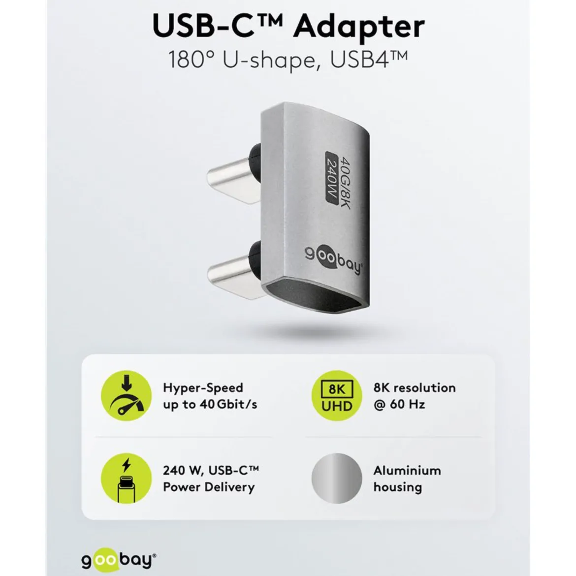 USB-C-adapter 180° U-formet med USB4