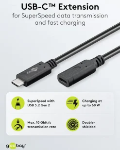 USB-C‑forlængerkabel 1 m – sort