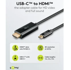 USB-C til HDMI kabel - 3 m - Sort